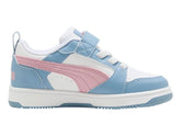 Tenis PUMA Rebound V6 Lo AC Blanco Rosa y Azul para Niña