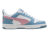 Tenis PUMA Rebound V6 Lo Blanco Rosa y Azul para Niña