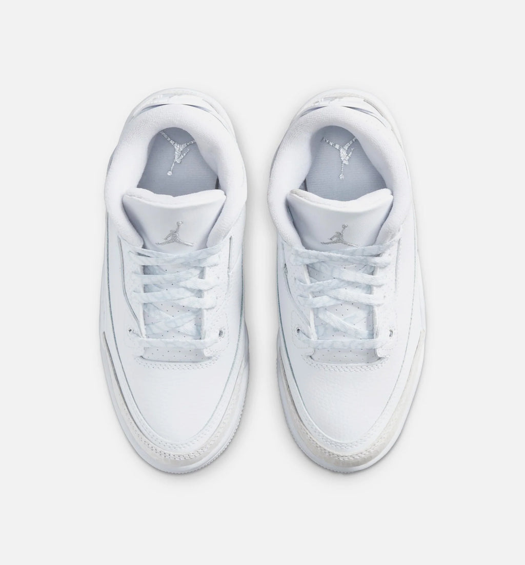 Air Jordan 3 Retro White and Silver Preschool Lifestyle Shoe White Metallic Silver Free Shipping