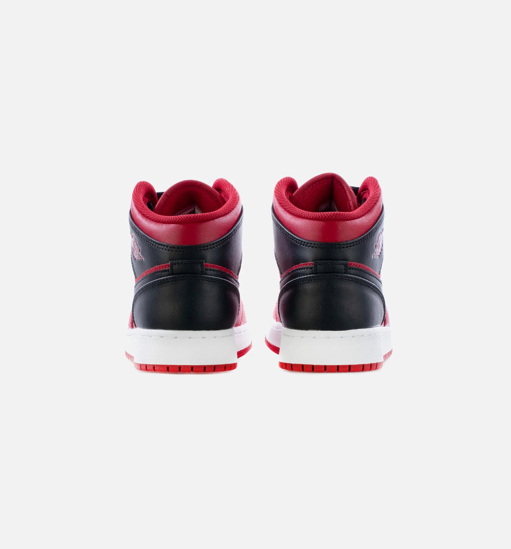 Air Jordan 1 Mid Reverse Bred Grade School Lifestyle Shoe Black Red