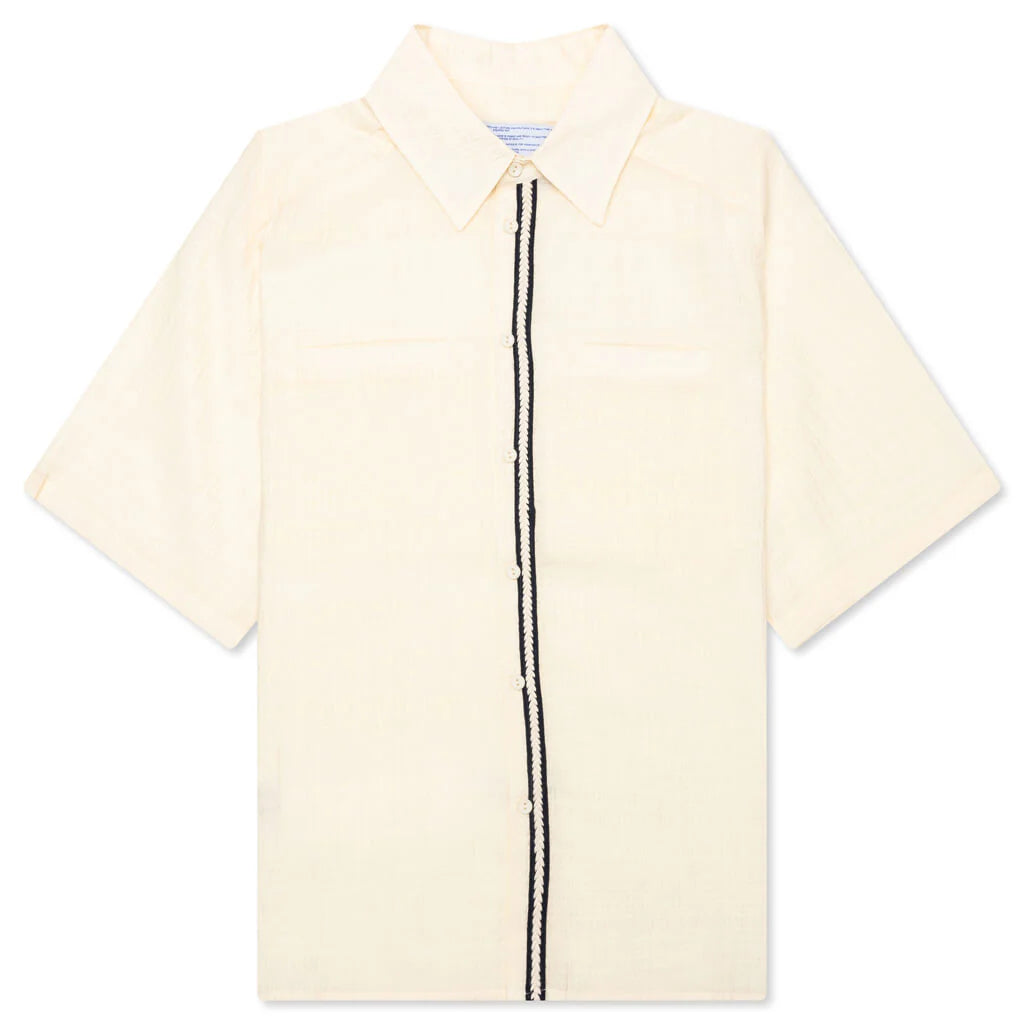 Weave Trim Button Up Shirt Cream