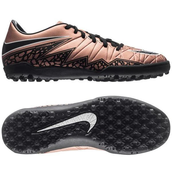 Nike HyperVenom Phelon II TF Turf Soccer Cleats Metallic Red Bronze Black Green Glow