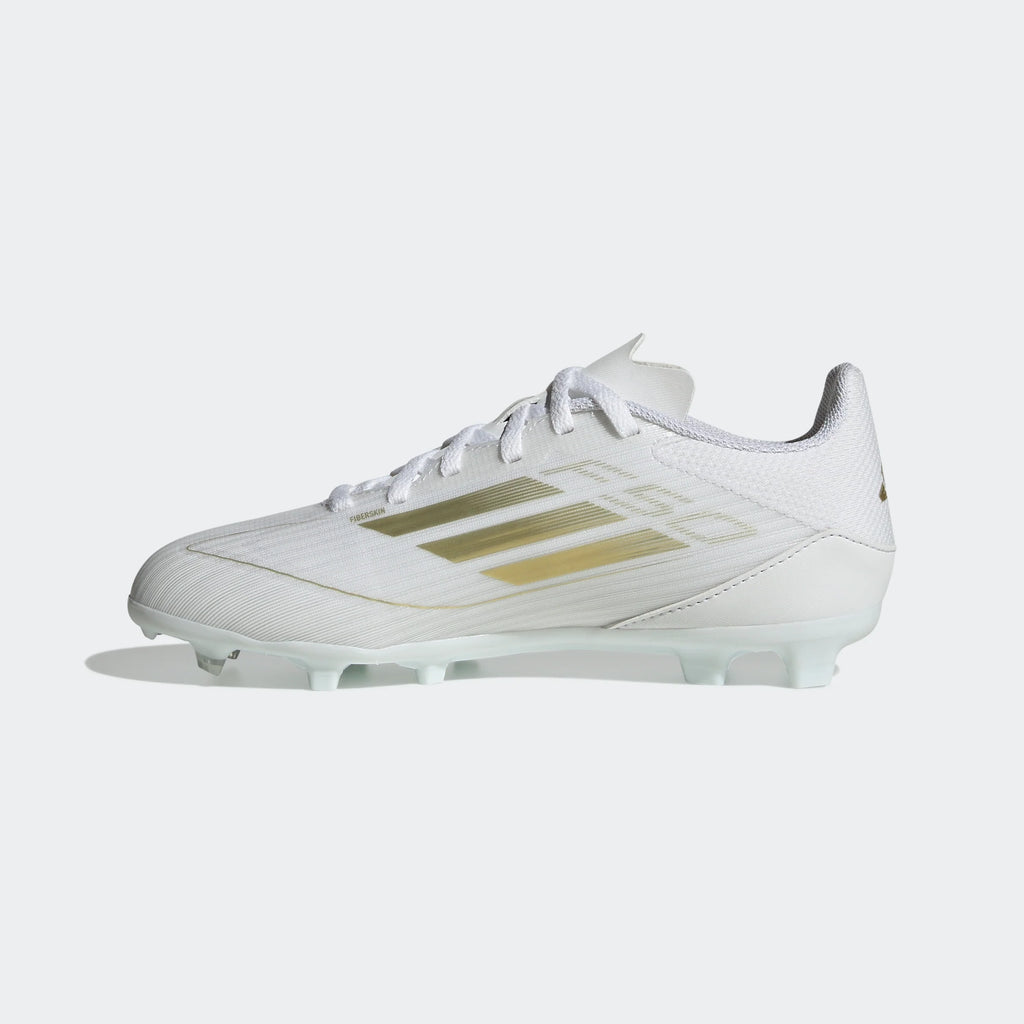 adidas F50 League Firm Multi Ground Youth Soccer Cleats White Gold Metallic White