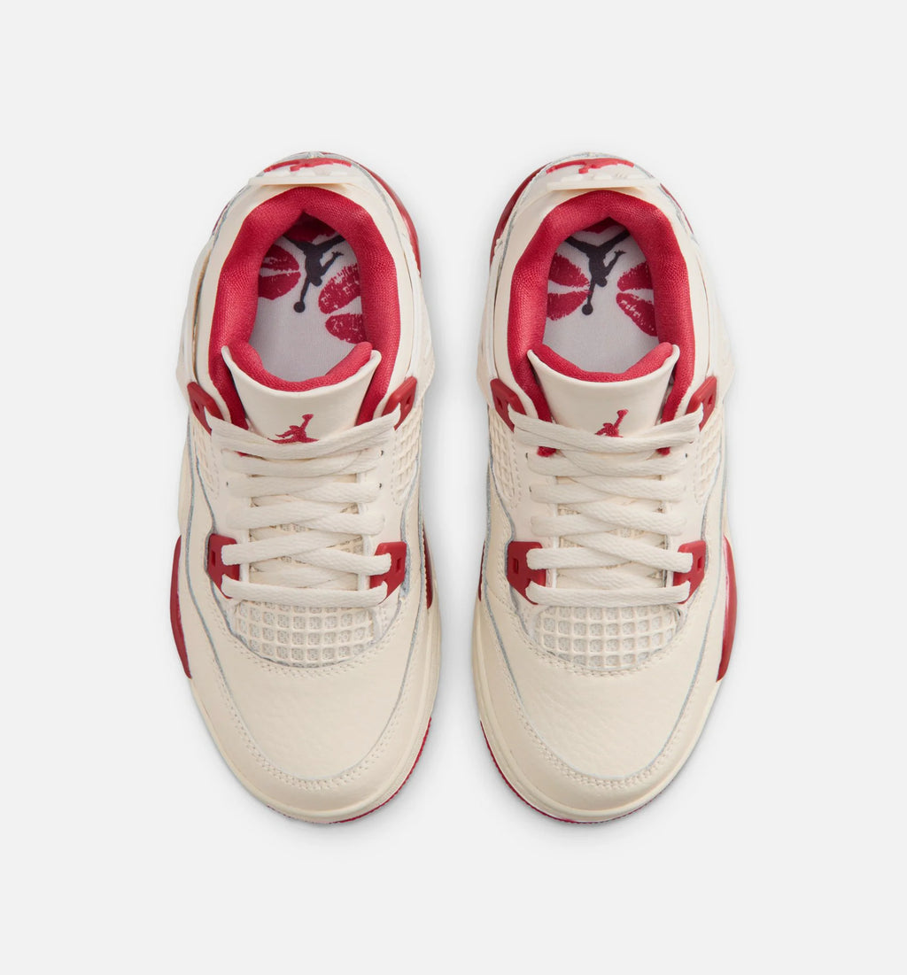 Air Jordan 4 Retro Valentines Day Preschool Lifestyle Shoe Pale Ivory Sierra Red Tough Red