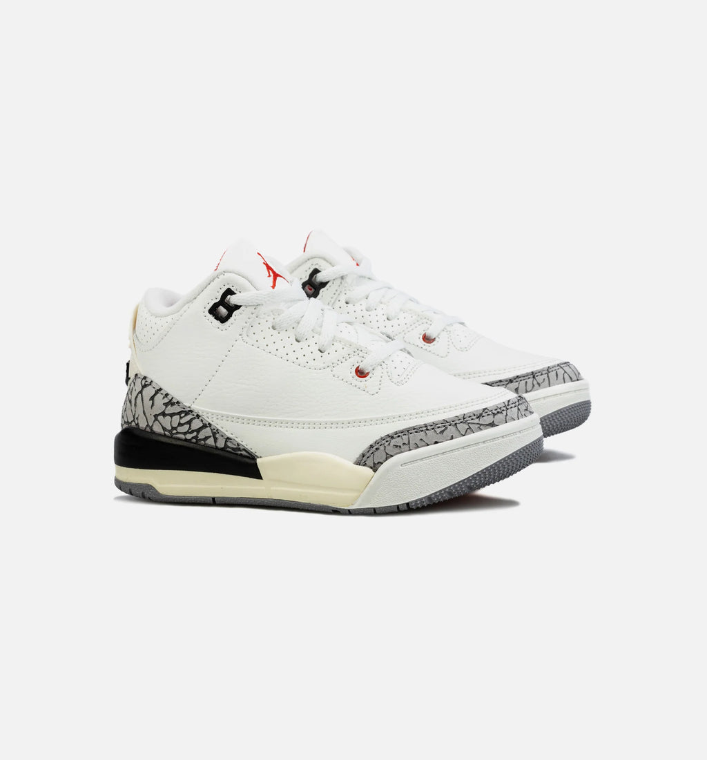 Air Jordan 3 Retro White Cement Reimagined Preschool Lifestyle Shoe White Grey