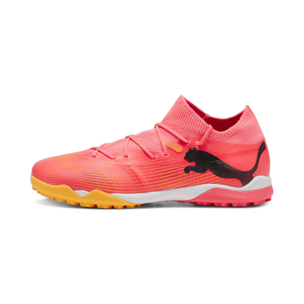 PUMA Future 7 Match TT Turf Soccer Cleats Sunset Glow Black Sun Stream