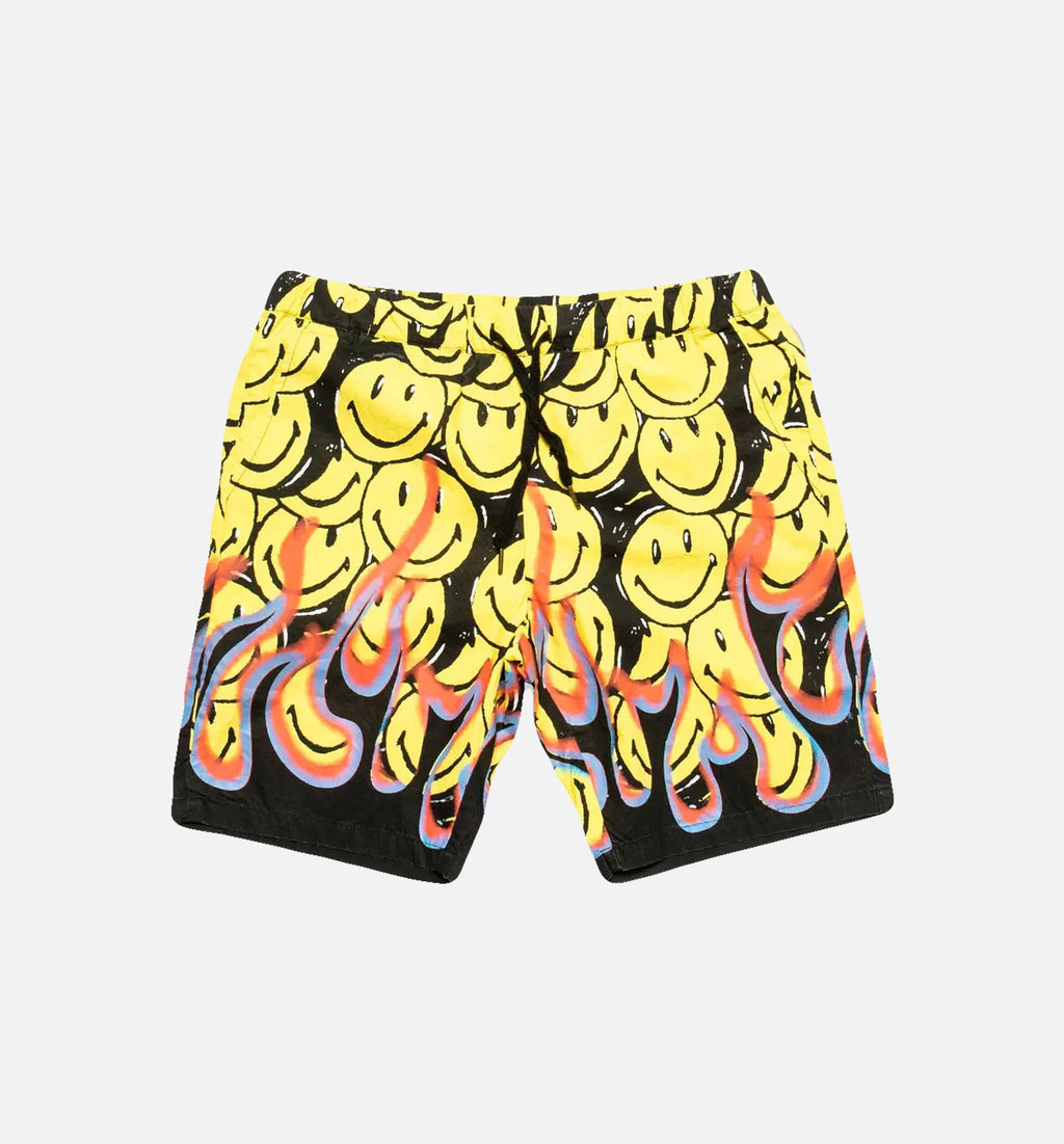 Smiley Flames Mens Shorts Yellow Black