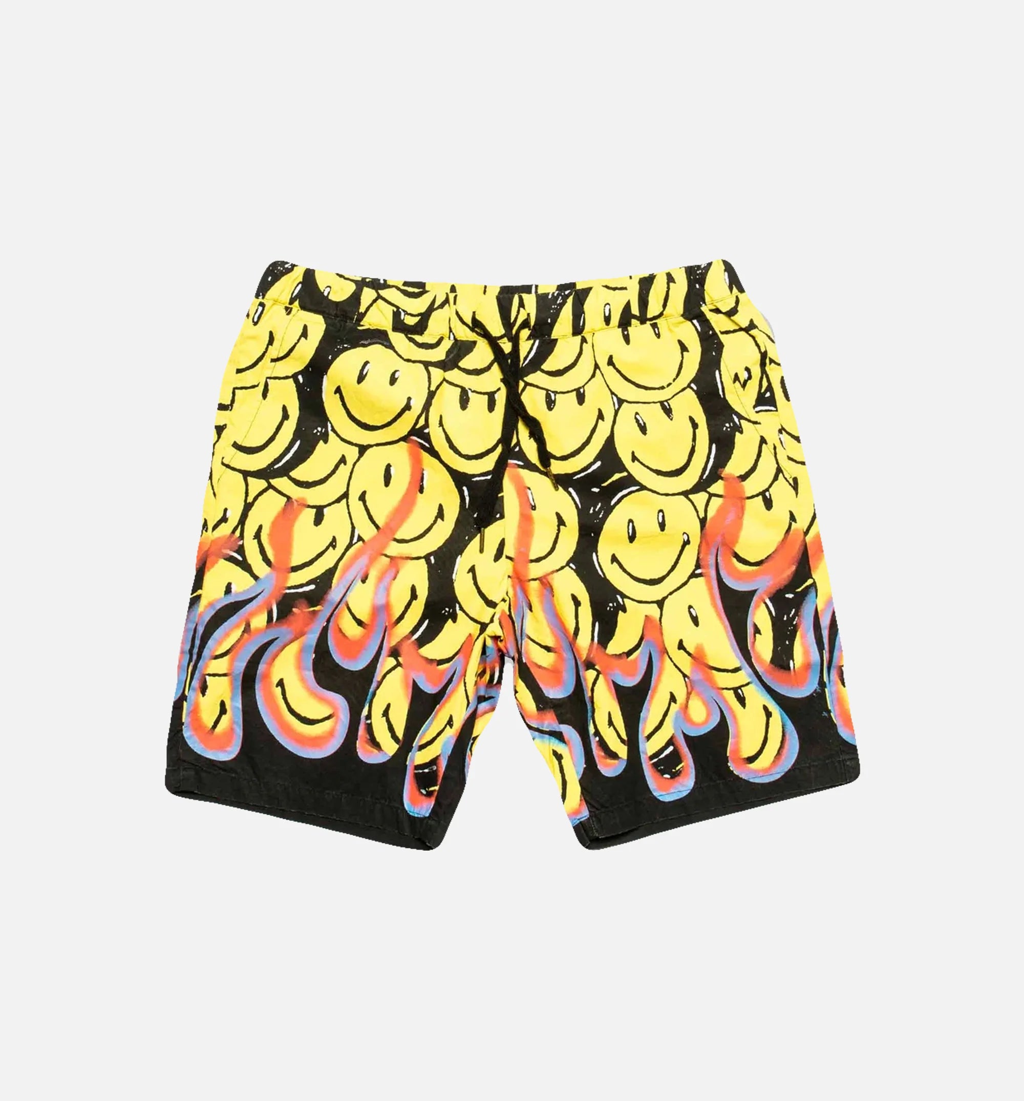 Smiley Flames Mens Shorts Yellow Black