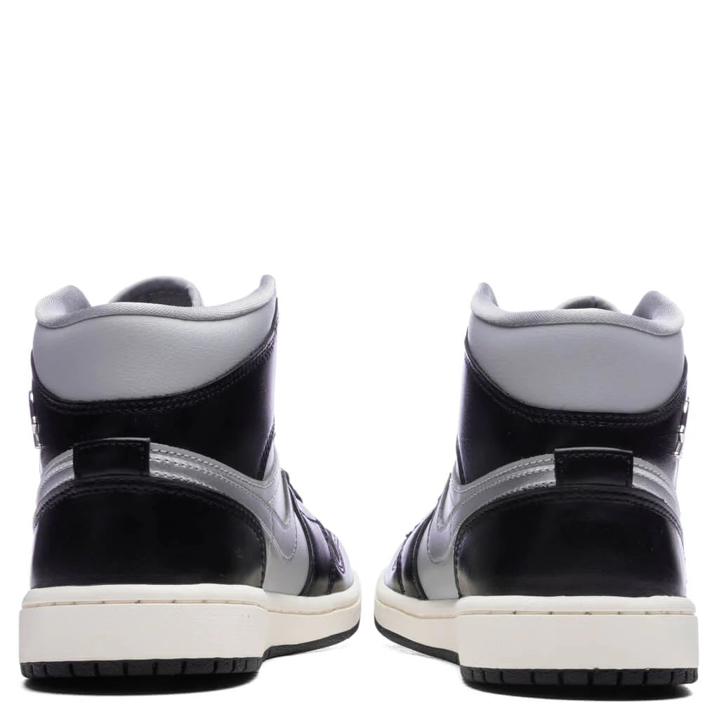 Womens Air Jordan 1 Mid SE Black Metallic Silver Light Smoke Grey