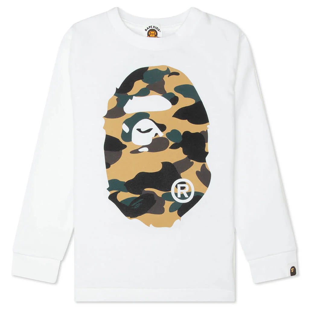 Kids 1st Camo Big Ape Head L S Tee White Yellow