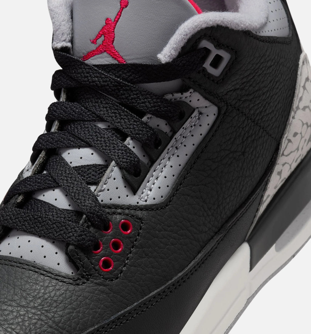 Air Jordan 3 Retro Black Cement Grade School Lifestyle Shoe Black Fire Red Cement Grey Summit White