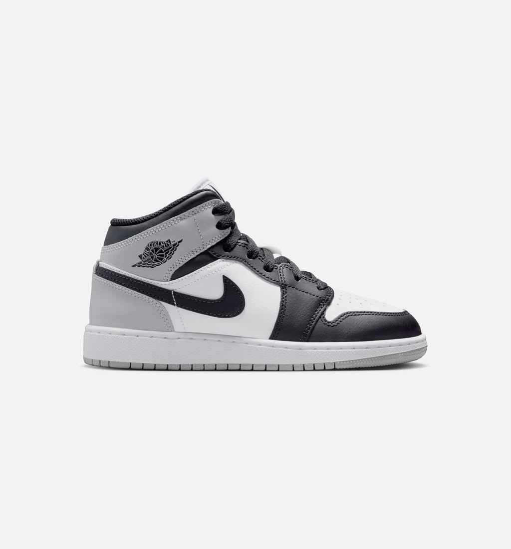 Air Jordan 1 Mid Grade School Lifestyle Shoe White Light Smoke Grey Black