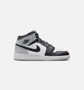 Air Jordan 1 Mid Grade School Lifestyle Shoe White Light Smoke Grey Black