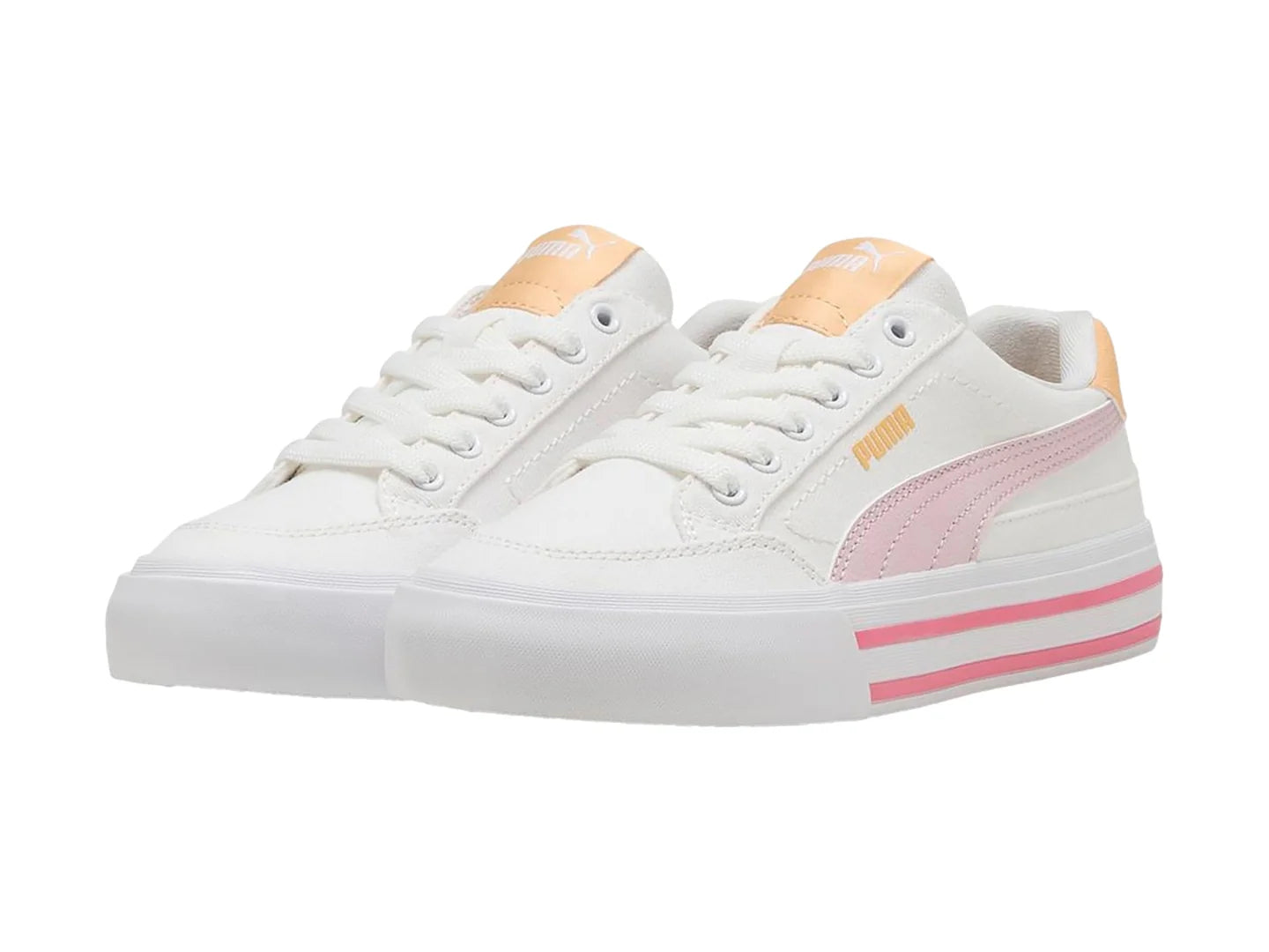 Tenis Puma Court Classic Vulc Blanco y Rosa para Niña