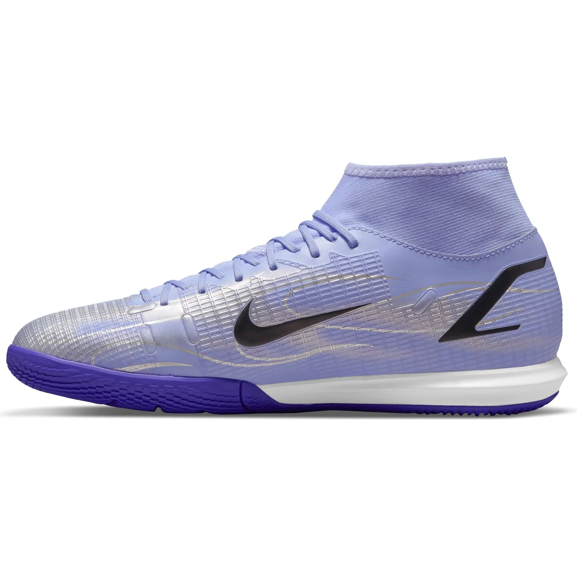Nike Superfly 8 Academy KM IC Indoor Soccer Shoes Light Thistle Metallic Silver