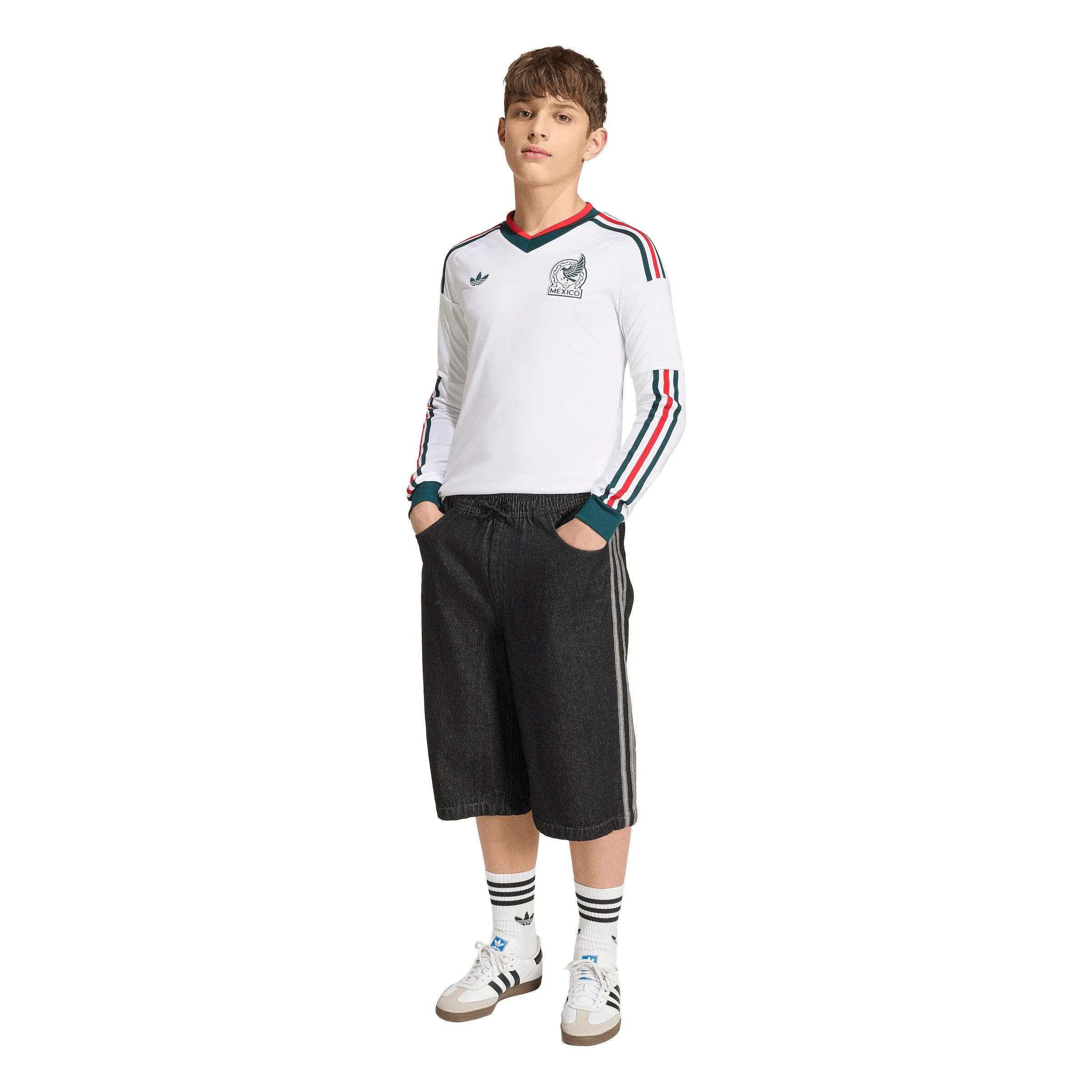 adidas Mexico Away Long Sleeve Youth Soccer Jersey 2026 White