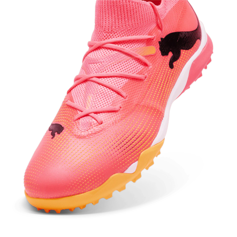 PUMA Future 7 Match TT Turf Soccer Cleats Sunset Glow Black Sun Stream