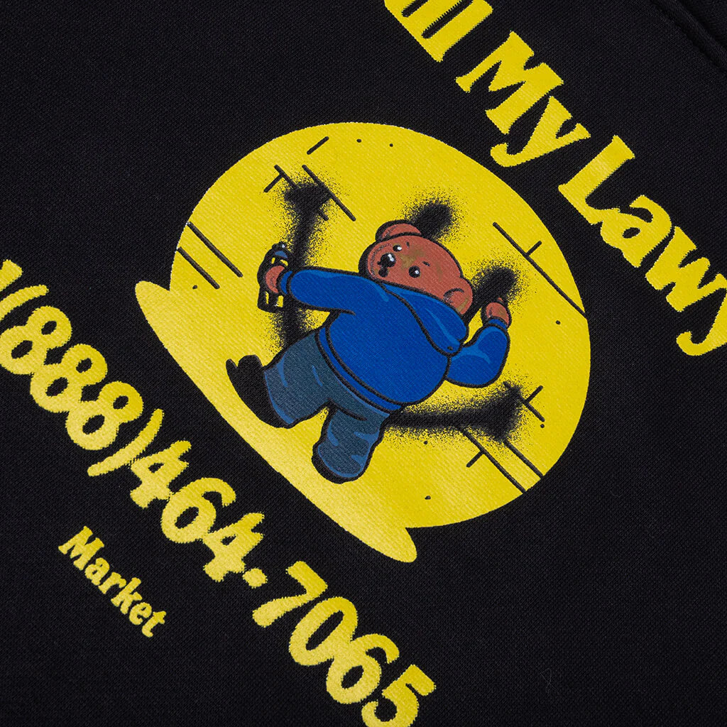 Smiley Call My Lawyer Bear Hoodie Jet Black
