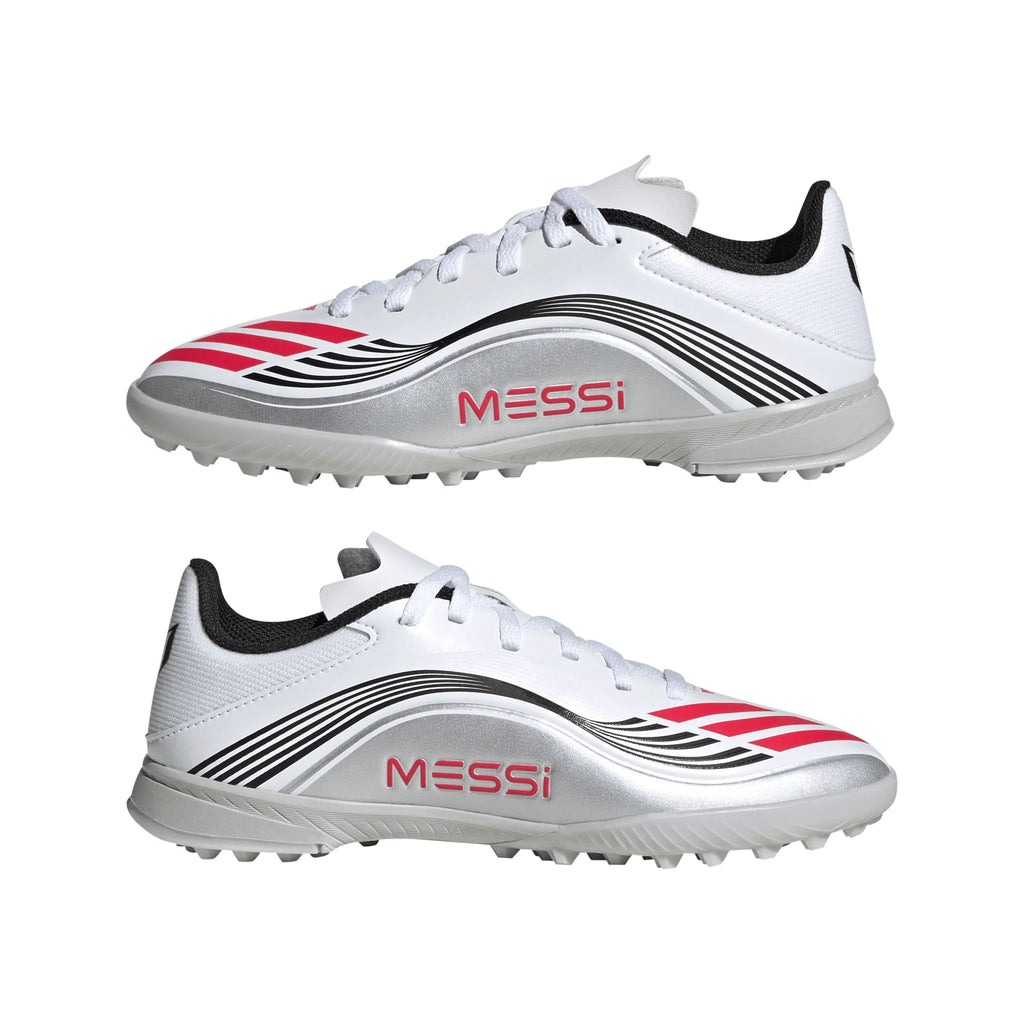 adidas F50 Messi League Turf Youth Soccer Cleats White Red Silver