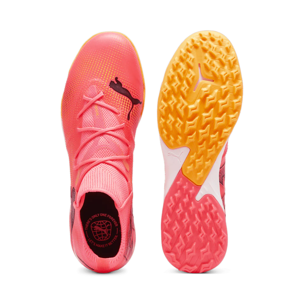 PUMA Future 7 Match TT Turf Soccer Cleats Sunset Glow Black Sun Stream