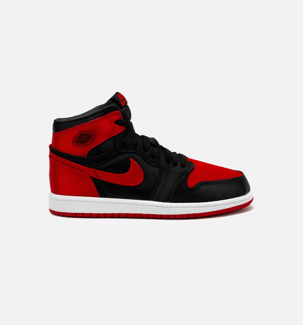 Air Jordan 1 Retro Hi OG Satin Bred Preschool Lifestyle Shoe Black Red Free Shipping