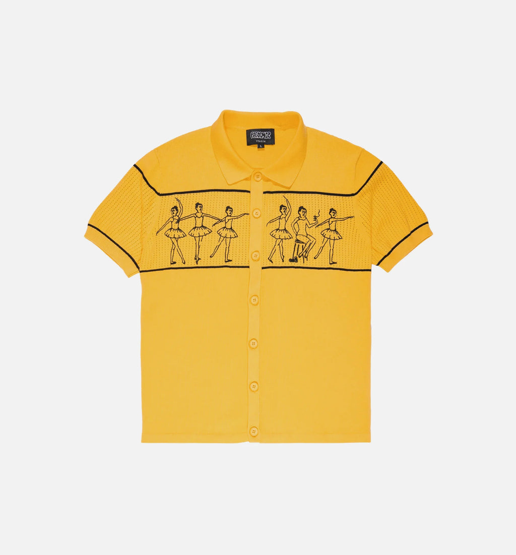 Ballet Polo Sweater Mustard Mens Short Sleeve Shirt Yellow
