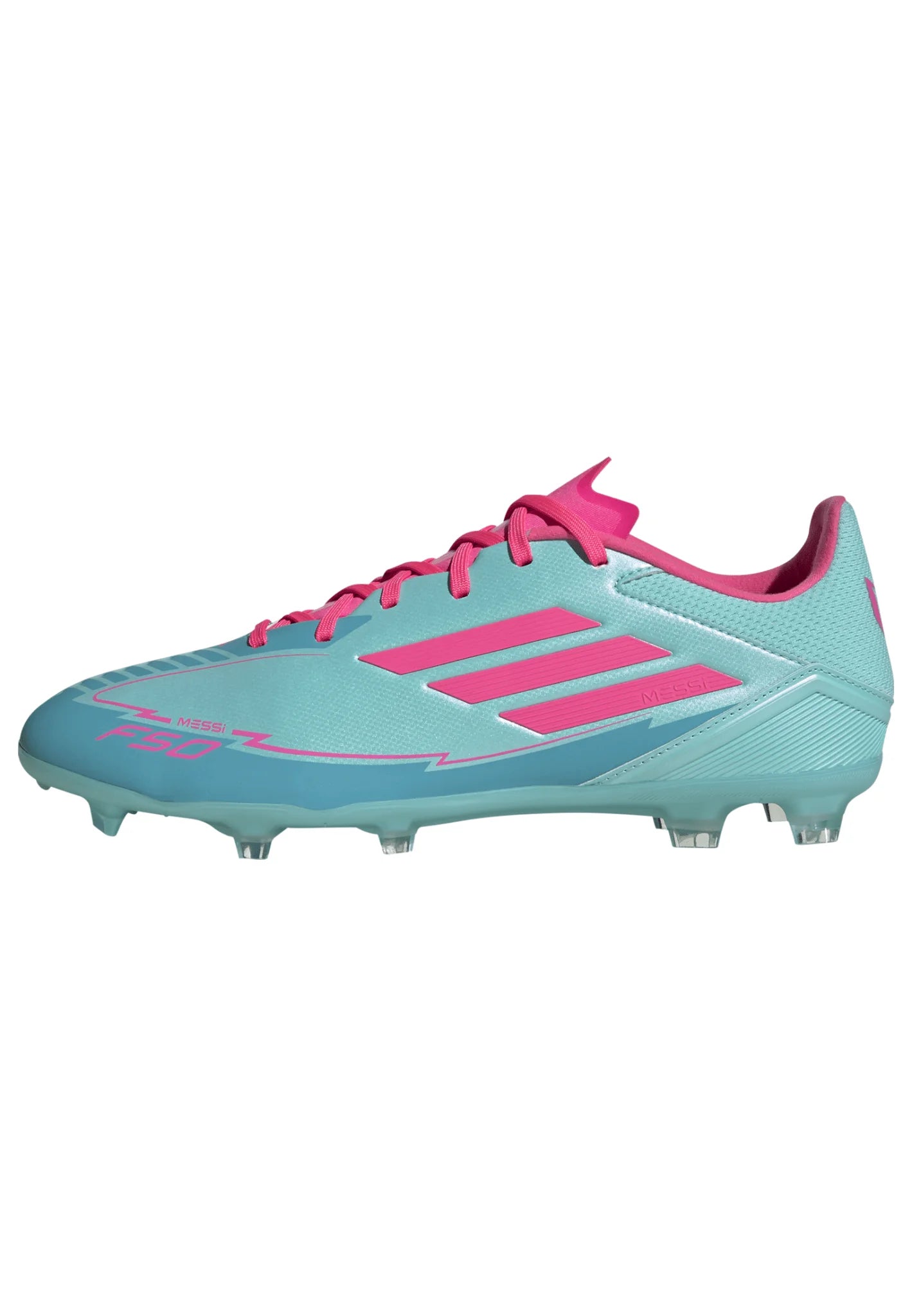 adidas F50 League Messi Firm Multi Ground Soccer Cleats Flash Aqua Lucid Pink Lucid Cyan