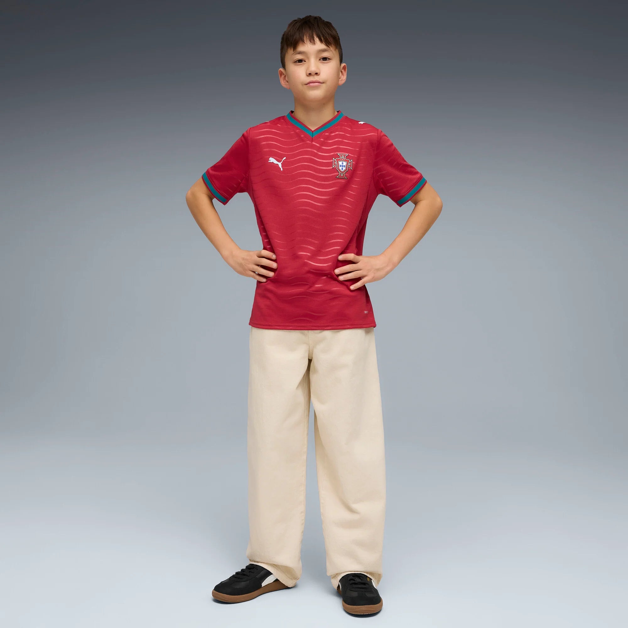 PUMA Portugal Home Youth Soccer Jersey 2026 Red Green Lagoon