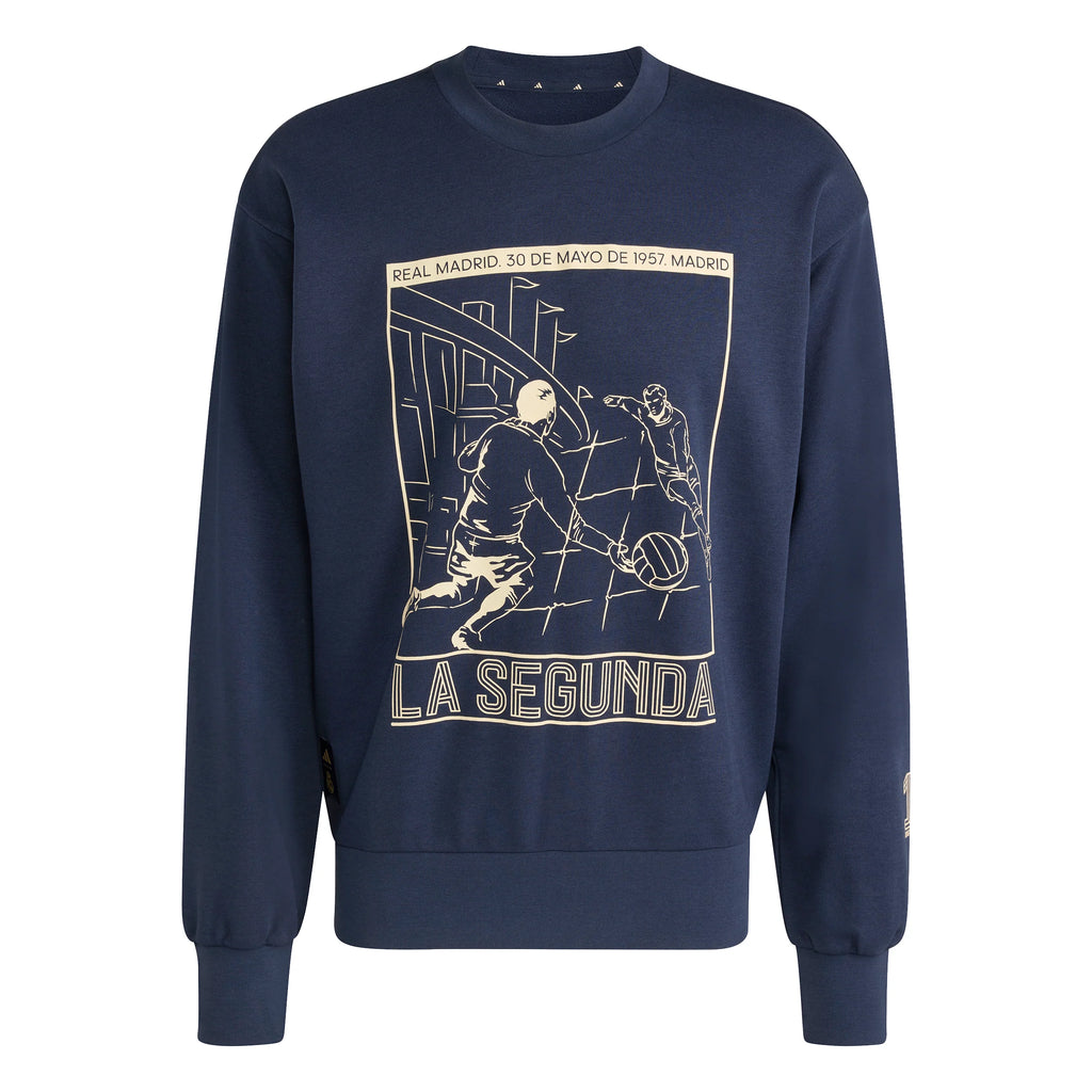 adidas Real Madrid Heritage Crew Mens Sweat Navy