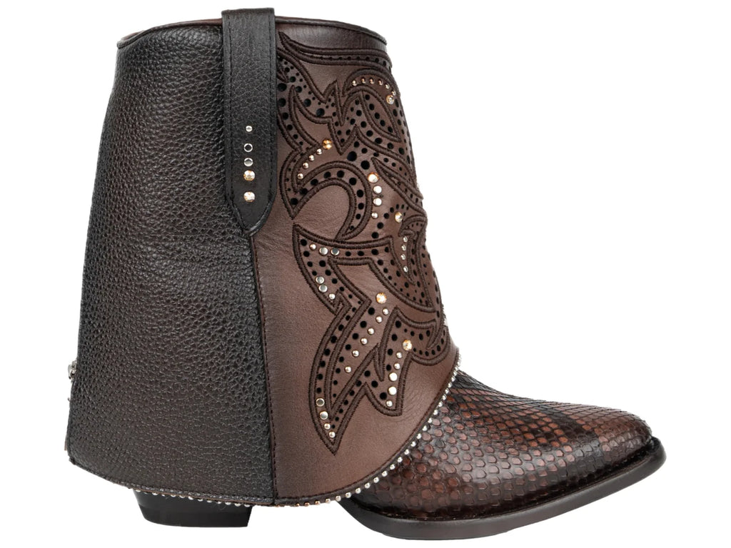 Botas Cuadra Piel de Pitón Trufa para Mujer