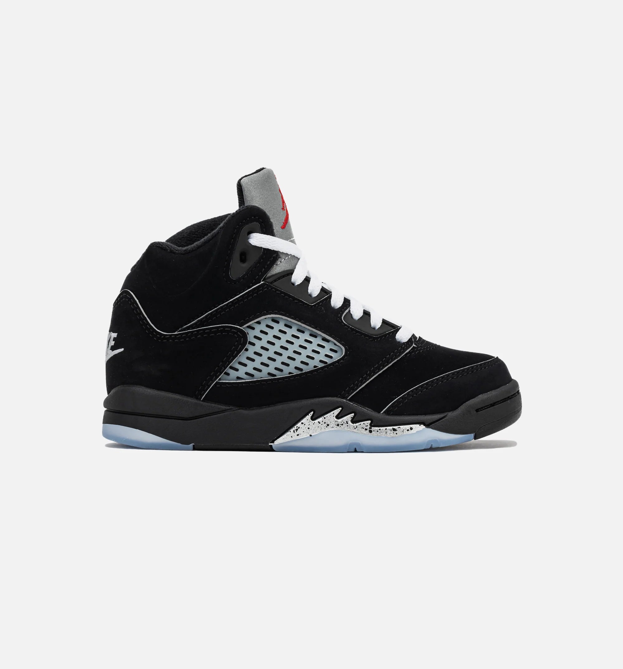Air Jordan 5 Retro Reimagined Preschool Lifestyle Shoe Black White Metallic Silver Fire Red