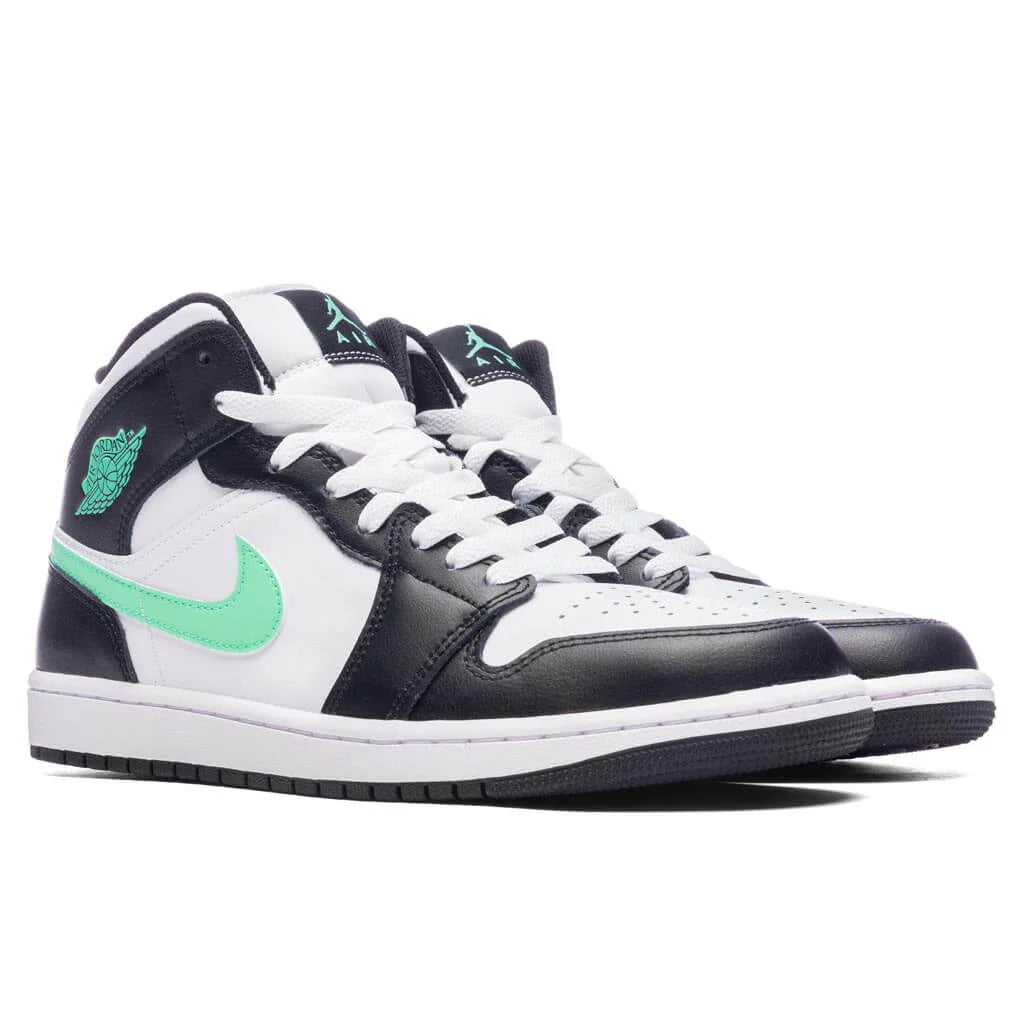 Air Jordan 1 Mid White Green Glow Black