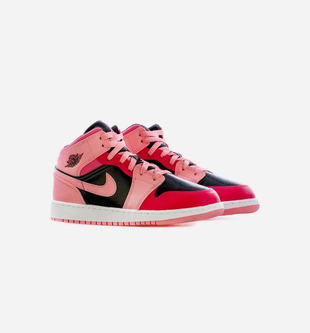 Air Jordan 1 Mid Coral Chalk Grade School Lifestyle Shoe Black Pink
