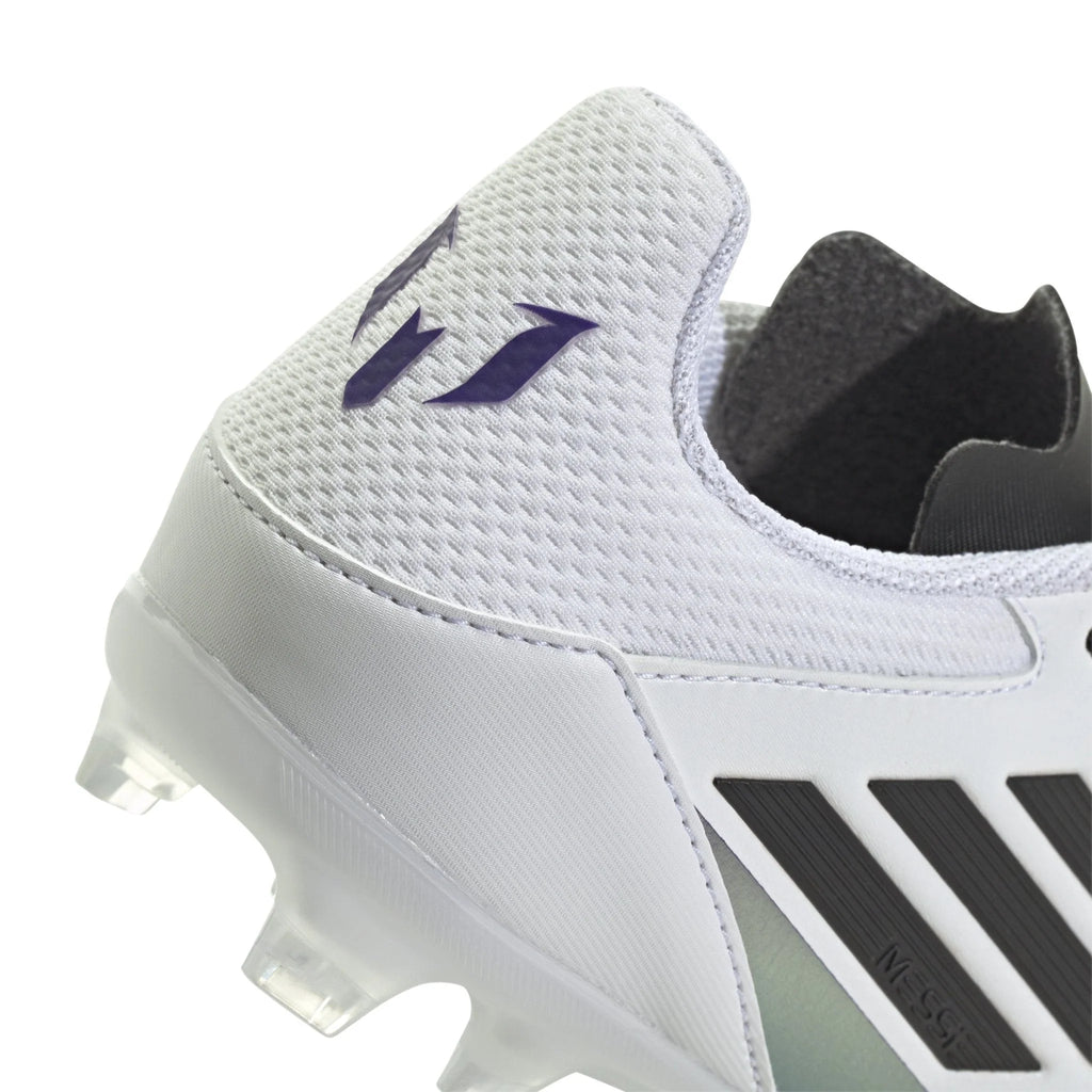 adidas Kids F50 League FG MG Messi Multi Ground Soccer Cleats White Black Purple