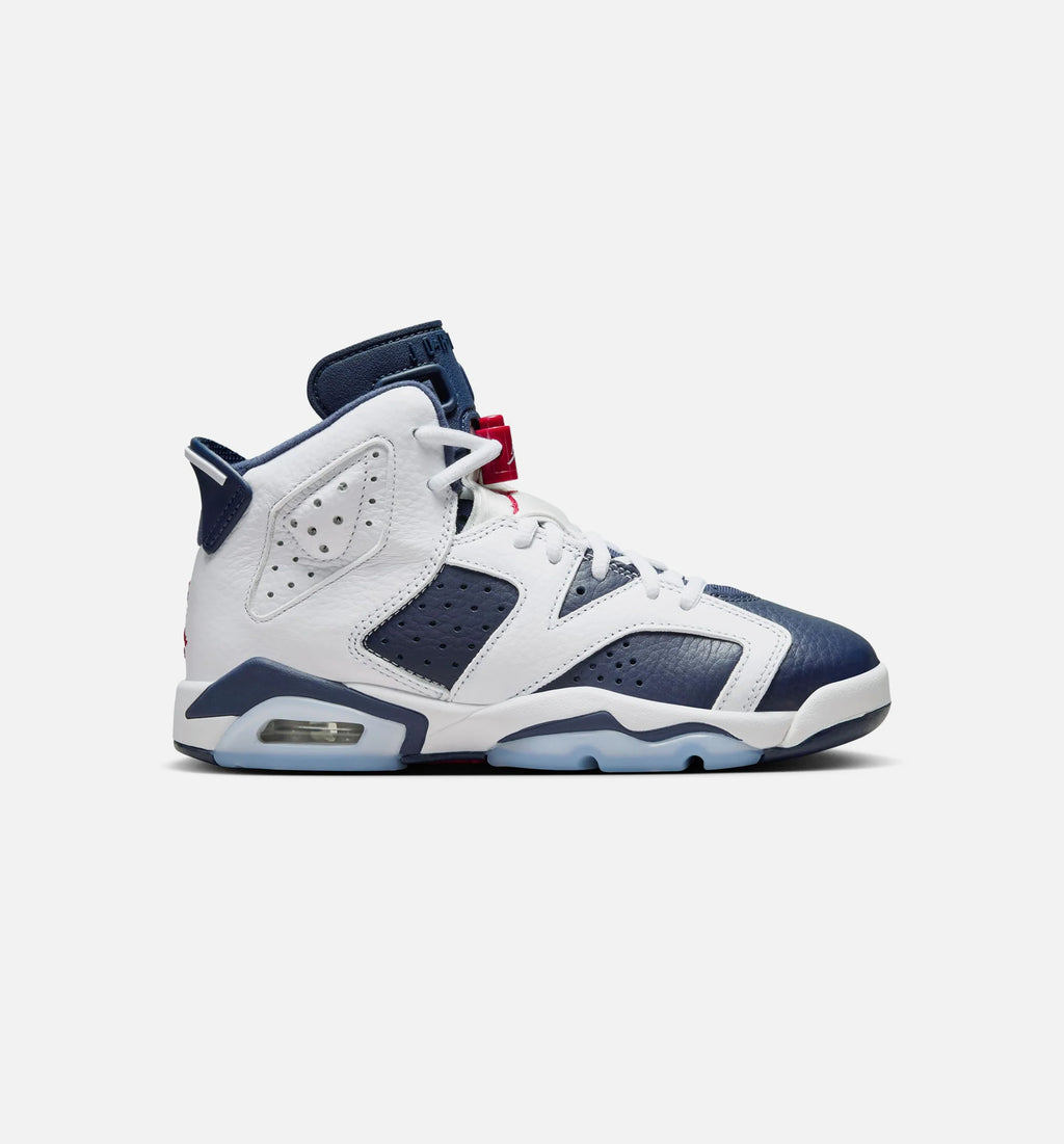 Air Jordan 6 Retro White and Midnight Navy Grade School Lifestyle Shoe White Varsity Red Midnight Navy