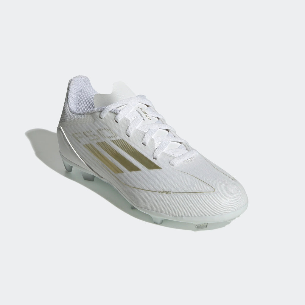 adidas F50 League Firm Multi Ground Youth Soccer Cleats White Gold Metallic White