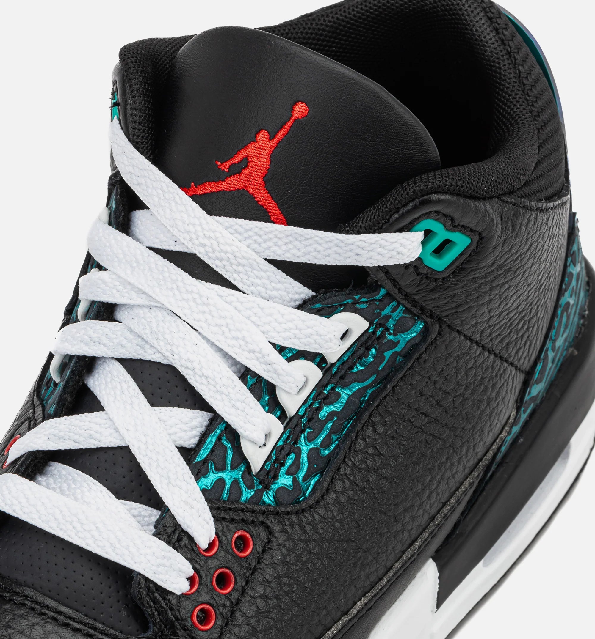 Air Jordan 3 Retro Black and Hyper Jade Grade School Lifestyle Shoe Black Siren Red Hyper Jade White