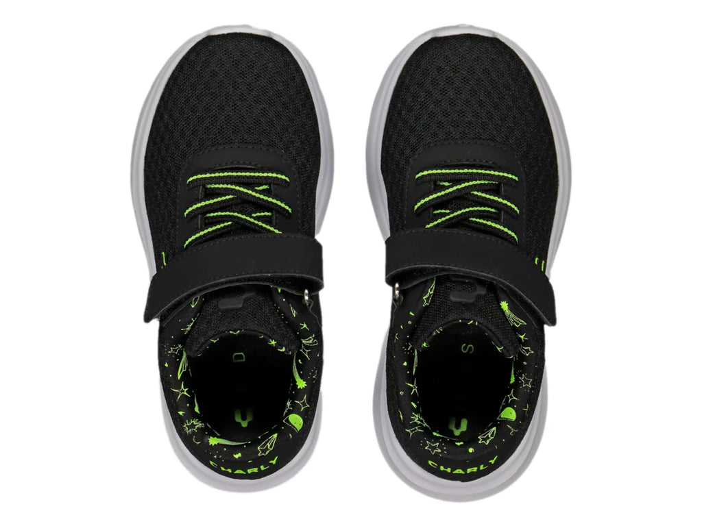 Tenis Charly Road Casual Negro con Verde Lima para Niño