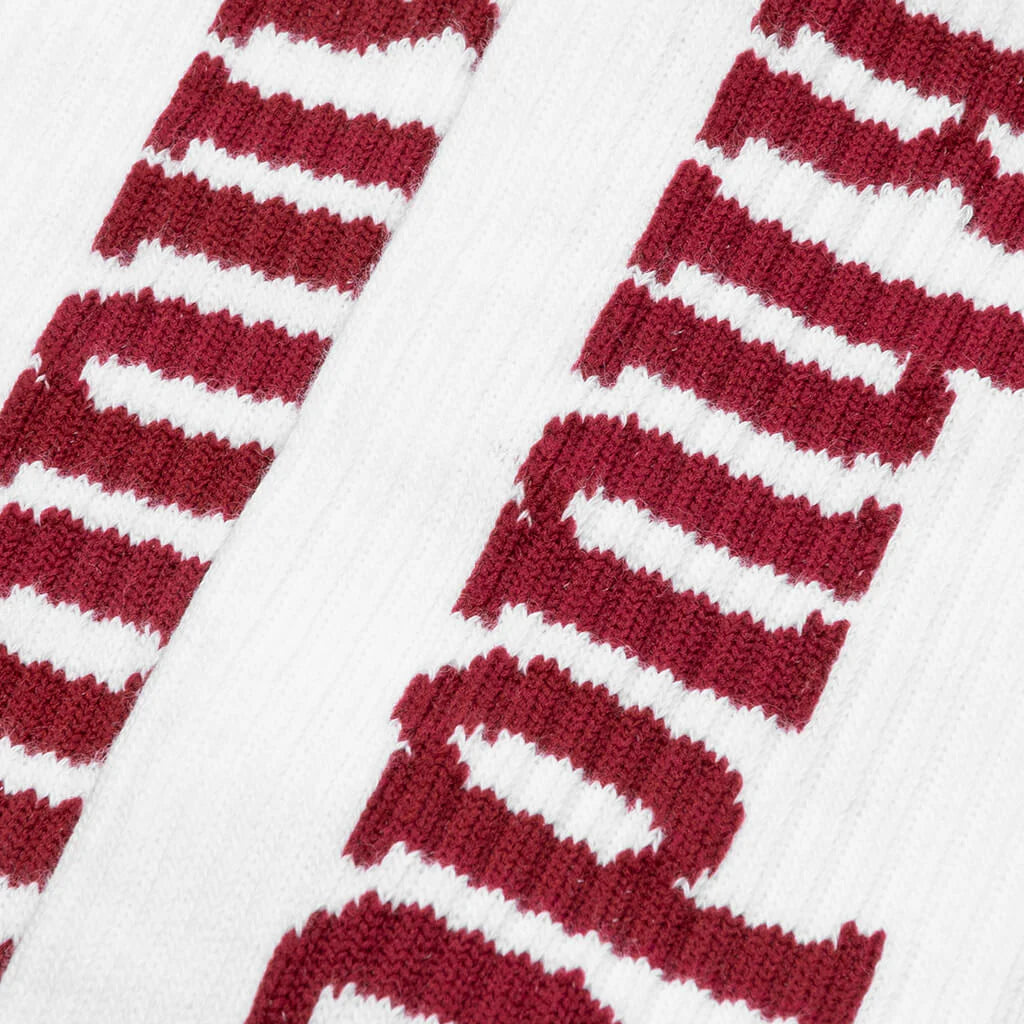Rhude Vertical Logo Sock White Maroon
