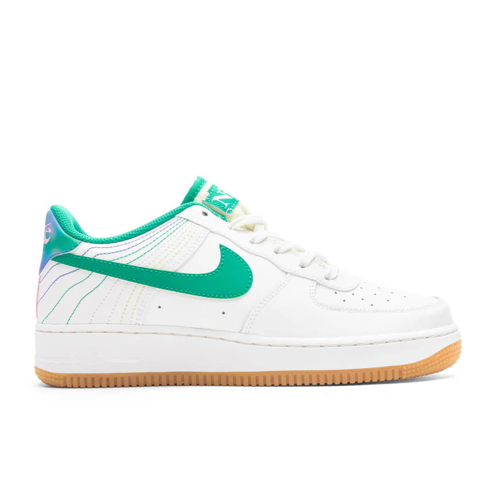 Air Force 1 GS Heel Stich Sail Stadium Green Med Soft Pink