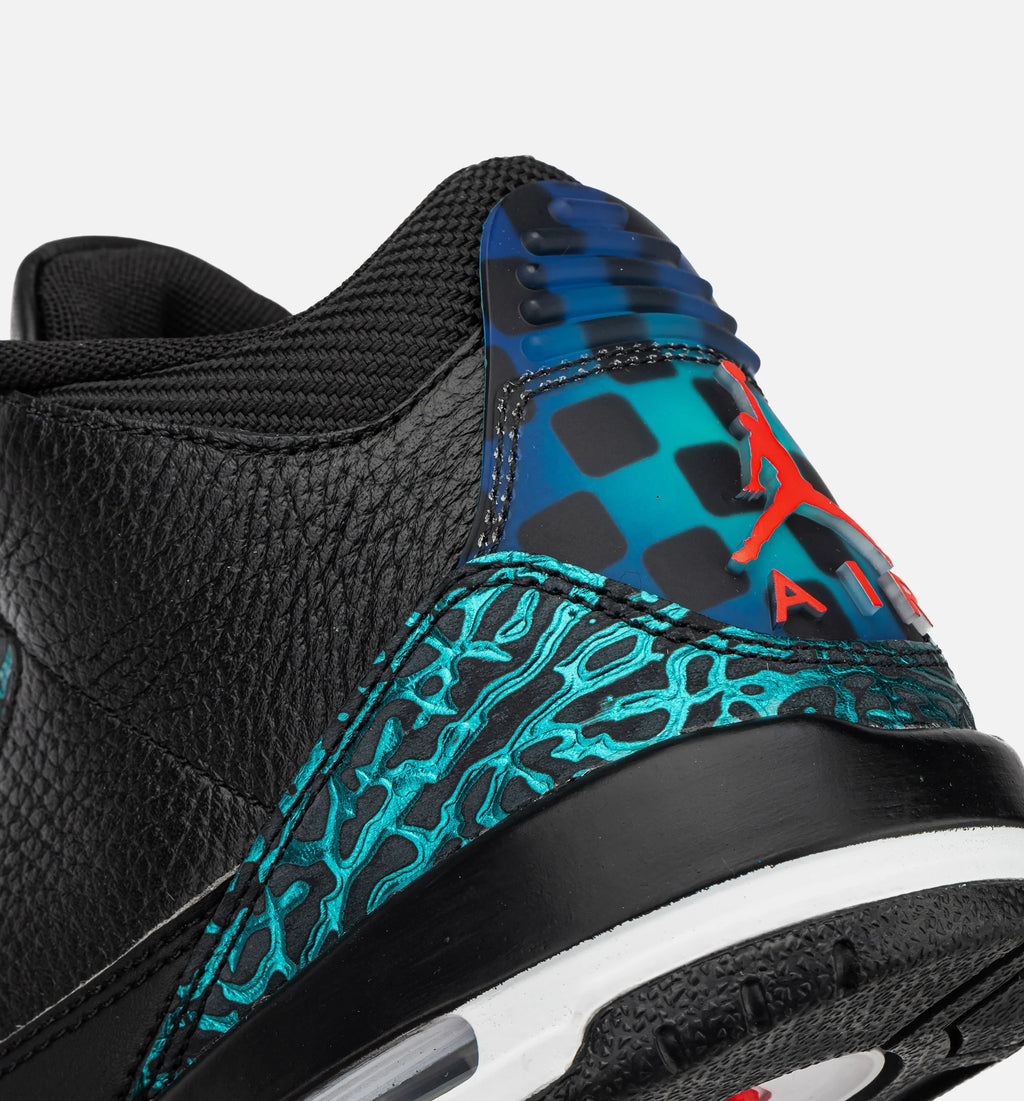 Air Jordan 3 Retro Black and Hyper Jade Grade School Lifestyle Shoe Black Siren Red Hyper Jade White