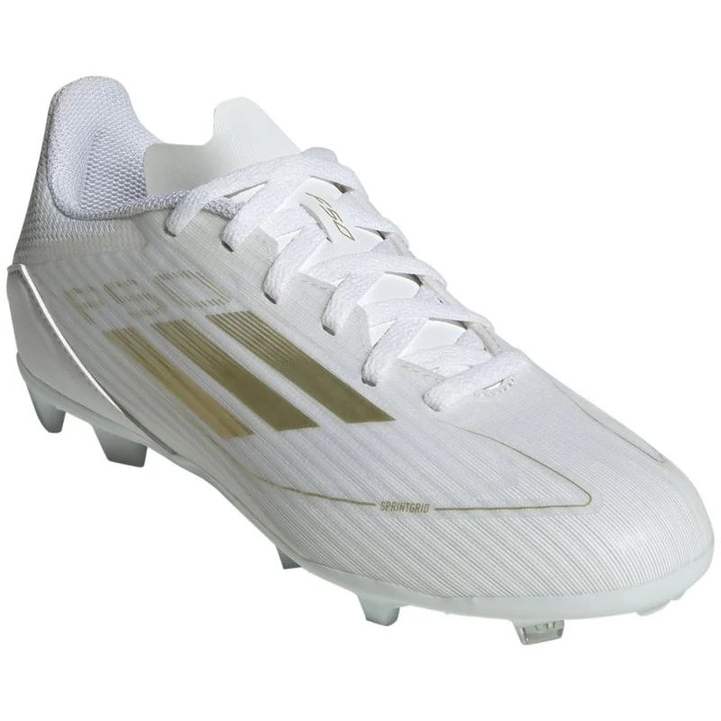 adidas F50 League Firm Multi Ground Youth Soccer Cleats White Gold Metallic White