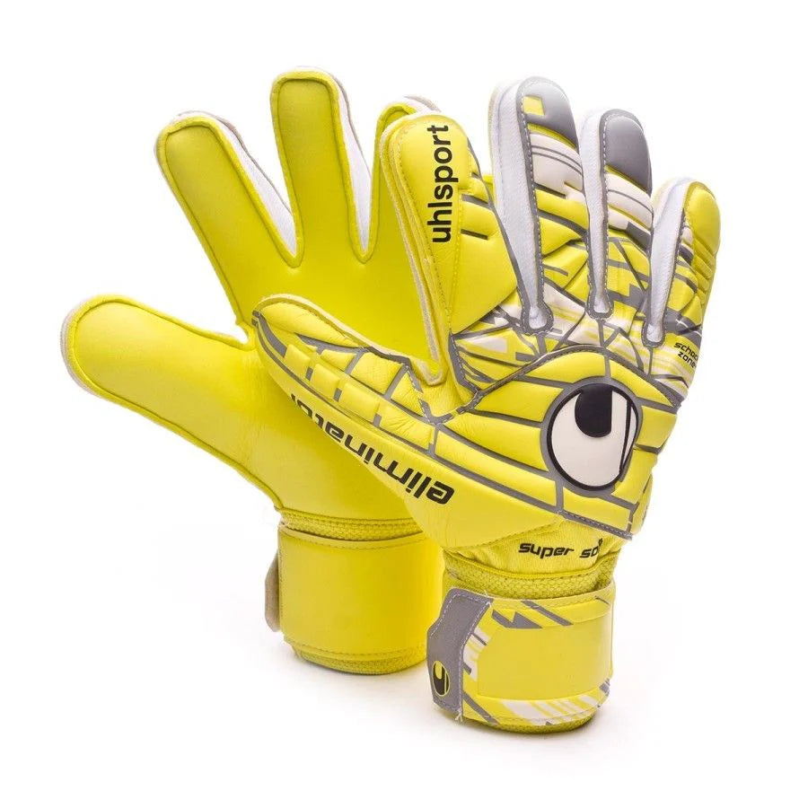 Uhlsport Eliminator SuperSoft Goalkeeper Gloves Yellow Grey White