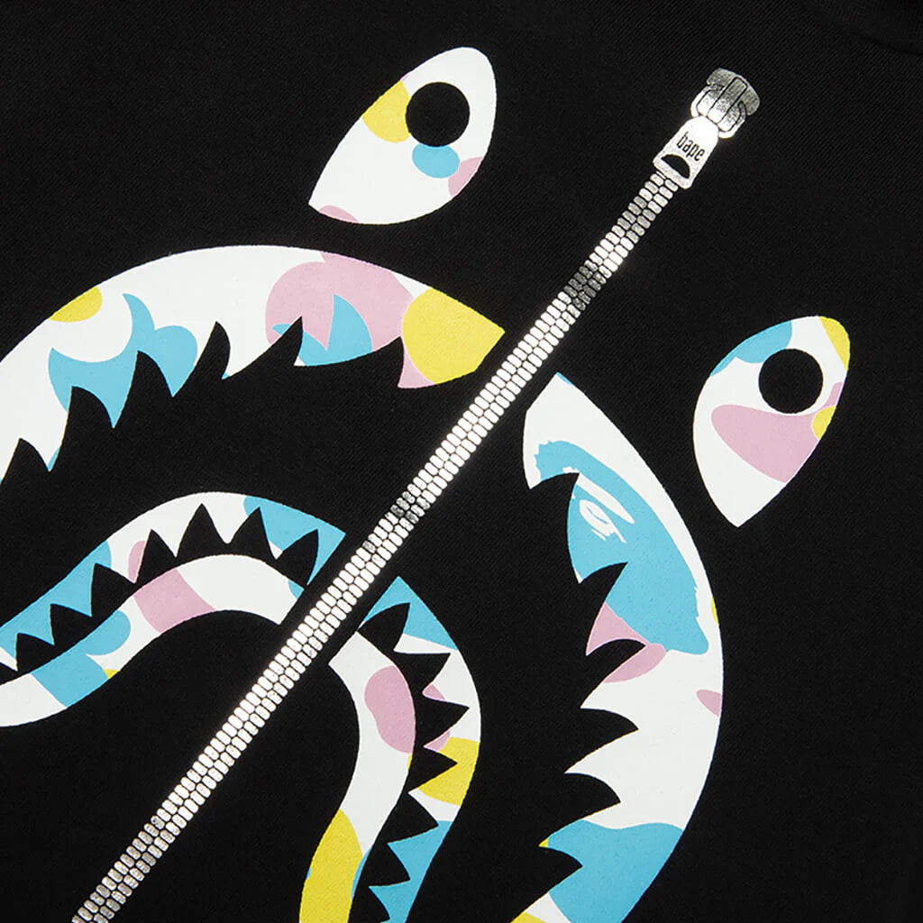 Kids New Multi Camo Shark Tee Black