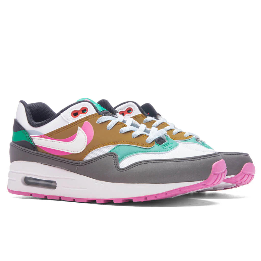 Air Max 1 SE GS Black White Playful Pink Stadium Green
