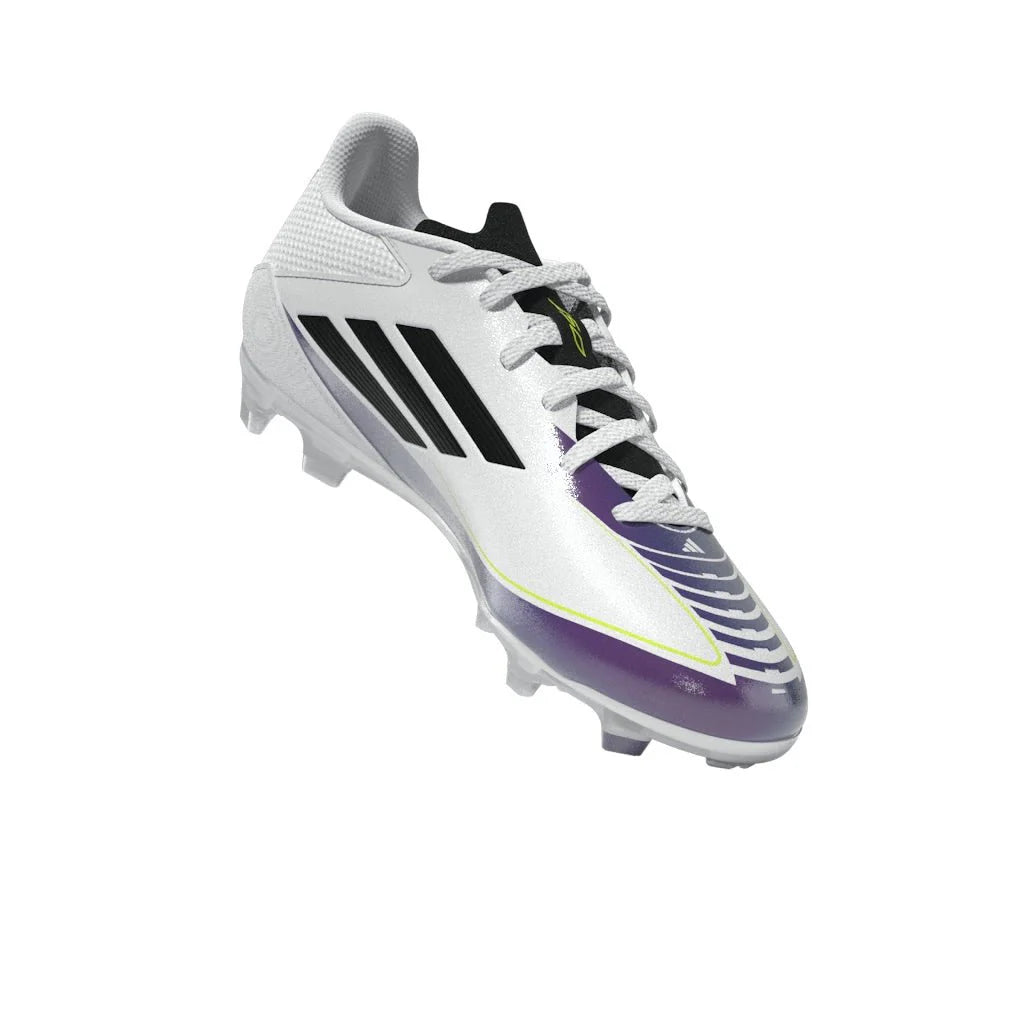 adidas Kids F50 League FG MG Messi Multi Ground Soccer Cleats White Black Purple