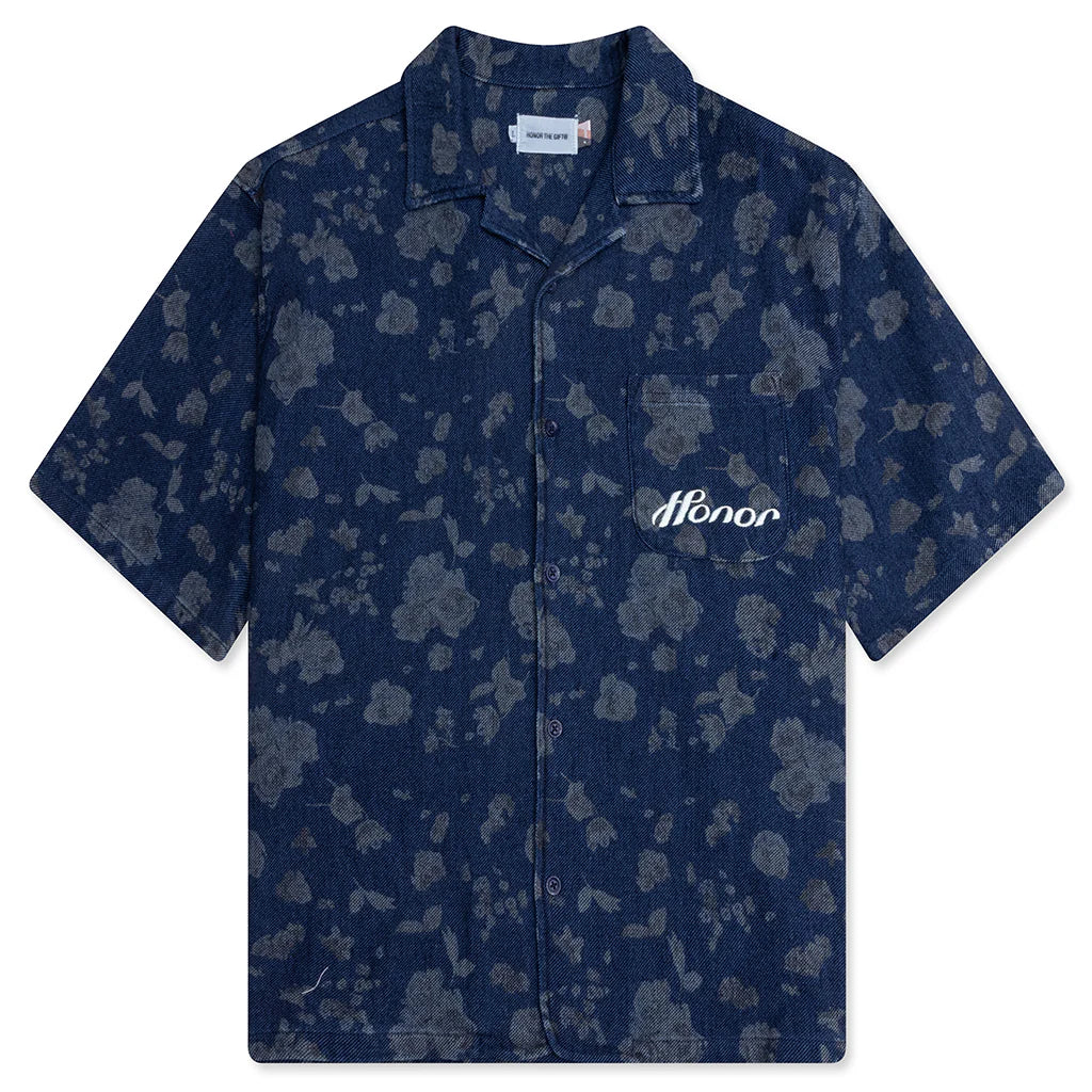 Indigo Floral Camp Shirt Blue