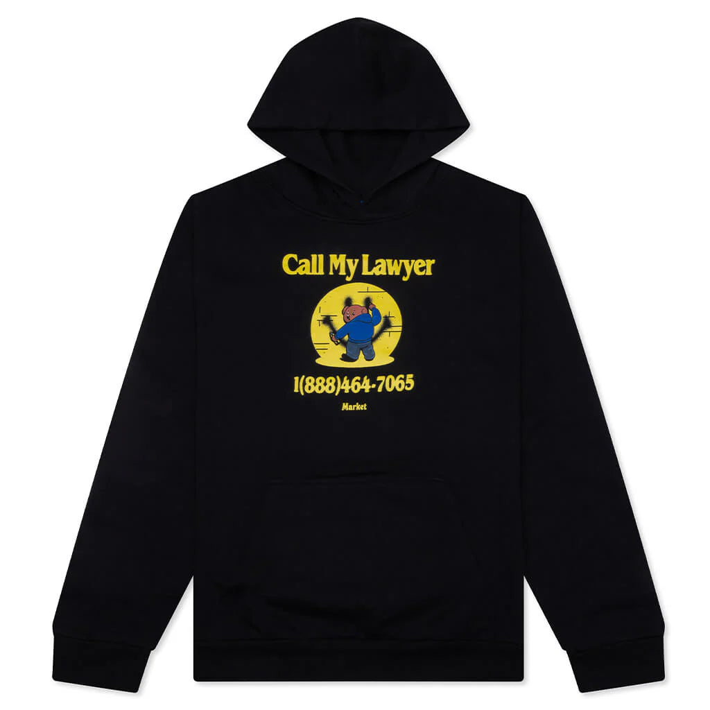 Smiley Call My Lawyer Bear Hoodie Jet Black
