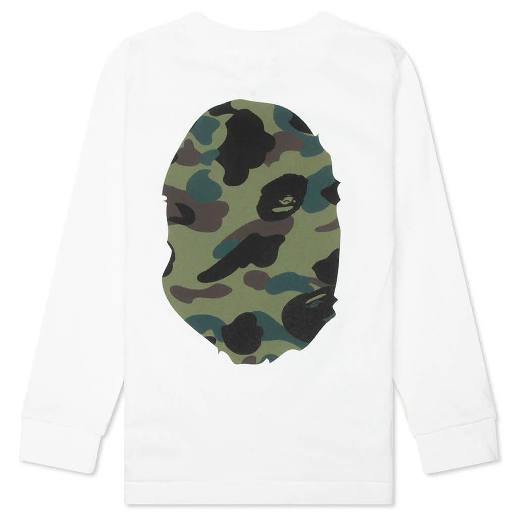 Kids 1st Camo Big Ape Head L S Tee White Green