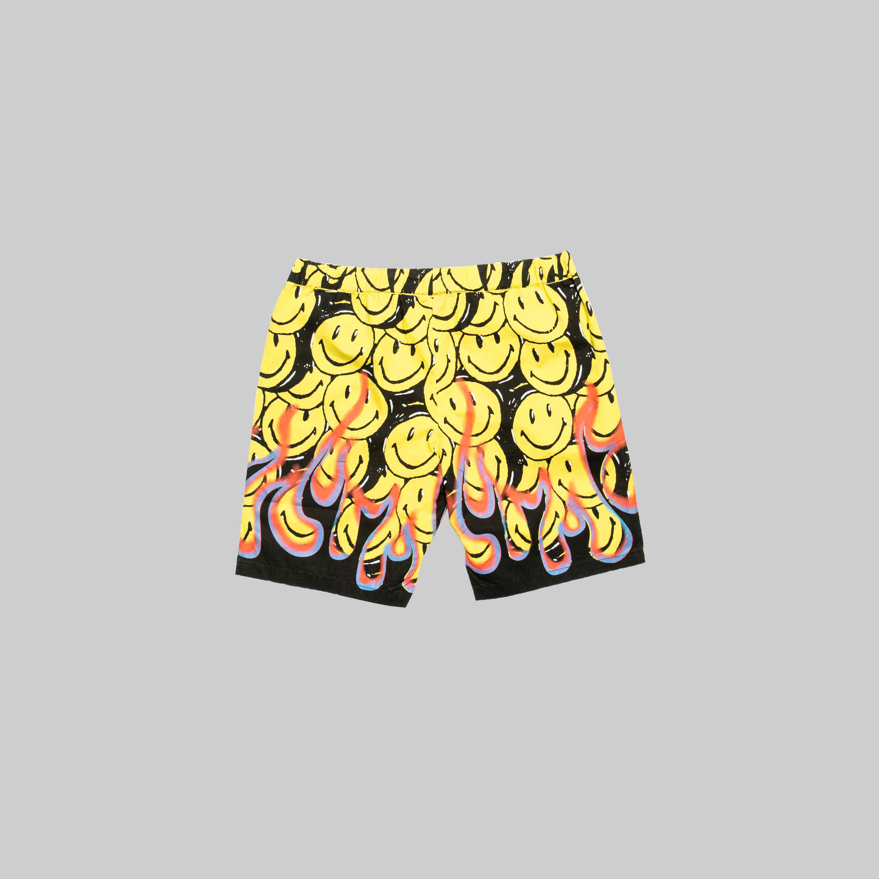 Smiley Flames Mens Shorts Yellow Black